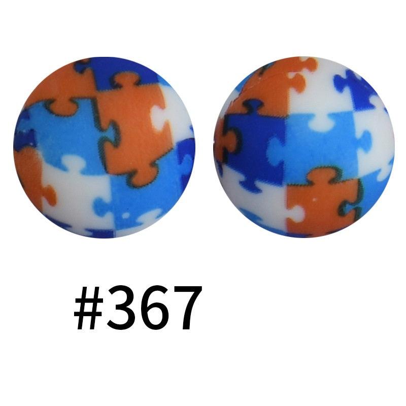 15mm Printed Silicone Beads Color 50pcs #351-#553