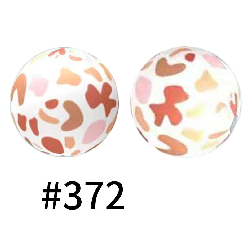 15mm Printed Silicone Beads Color 50pcs #351-#553
