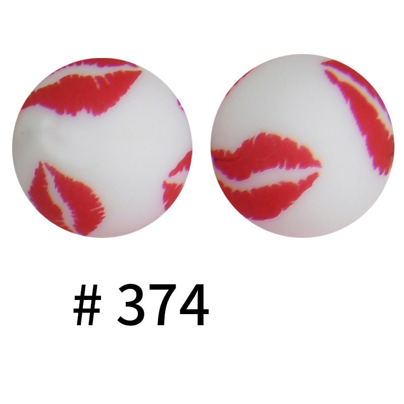 15mm Printed Silicone Beads Color 50pcs #351-#553