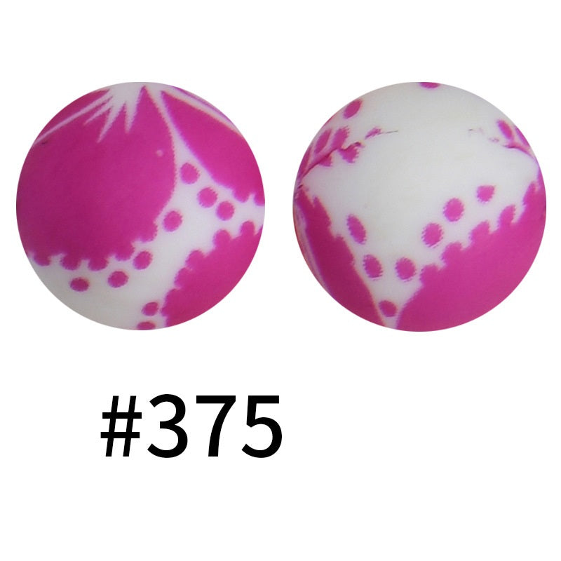 15mm Printed Silicone Beads Color 50pcs #351-#553