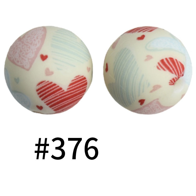 15mm Printed Silicone Beads Color 50pcs #351-#553