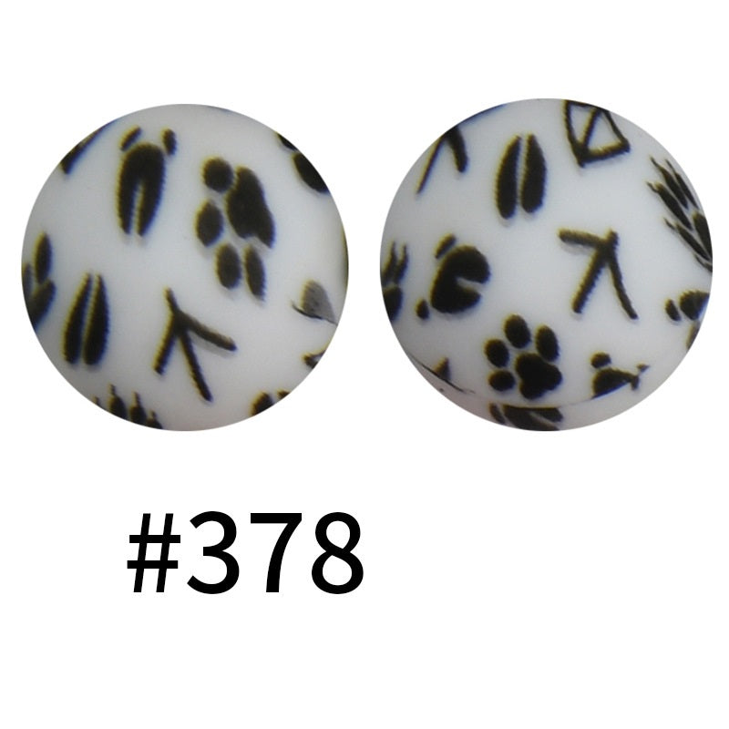 15mm Printed Silicone Beads Color 50pcs #351-#553