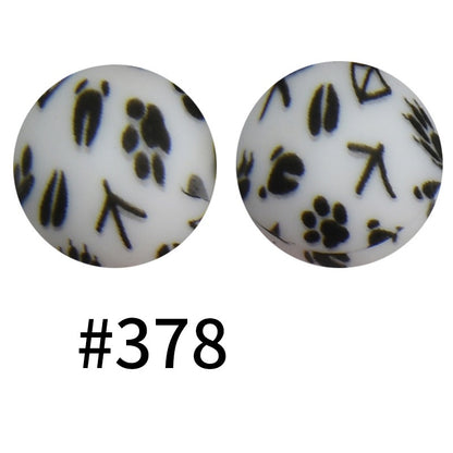19mm Silicone Beads Printed Animal Pattern 50pcs