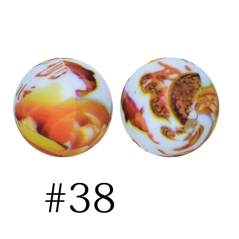 Round Printed Silicone Beads 38