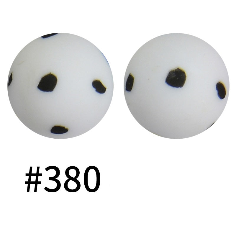 15mm Printed Silicone Beads Color 50pcs #351-#553