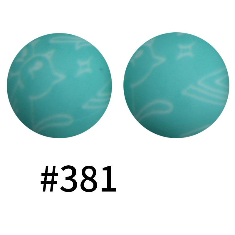 15mm Printed Silicone Beads Color 50pcs #351-#553