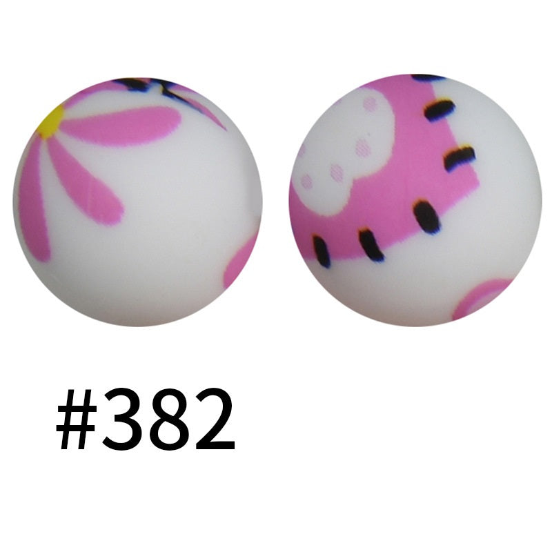 15mm Printed Silicone Beads Color 50pcs #351-#553