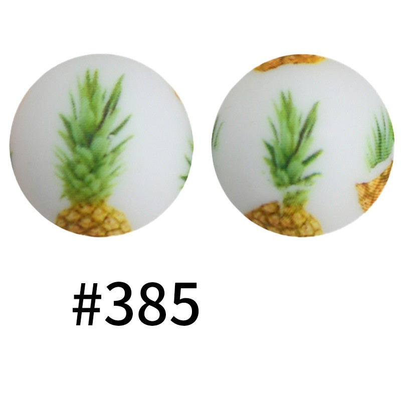 15mm Printed Silicone Beads Color 50pcs #351-#553
