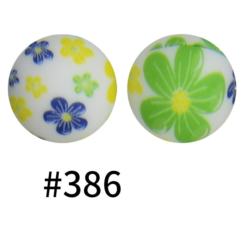 15mm Printed Silicone Beads Color 50pcs #351-#553