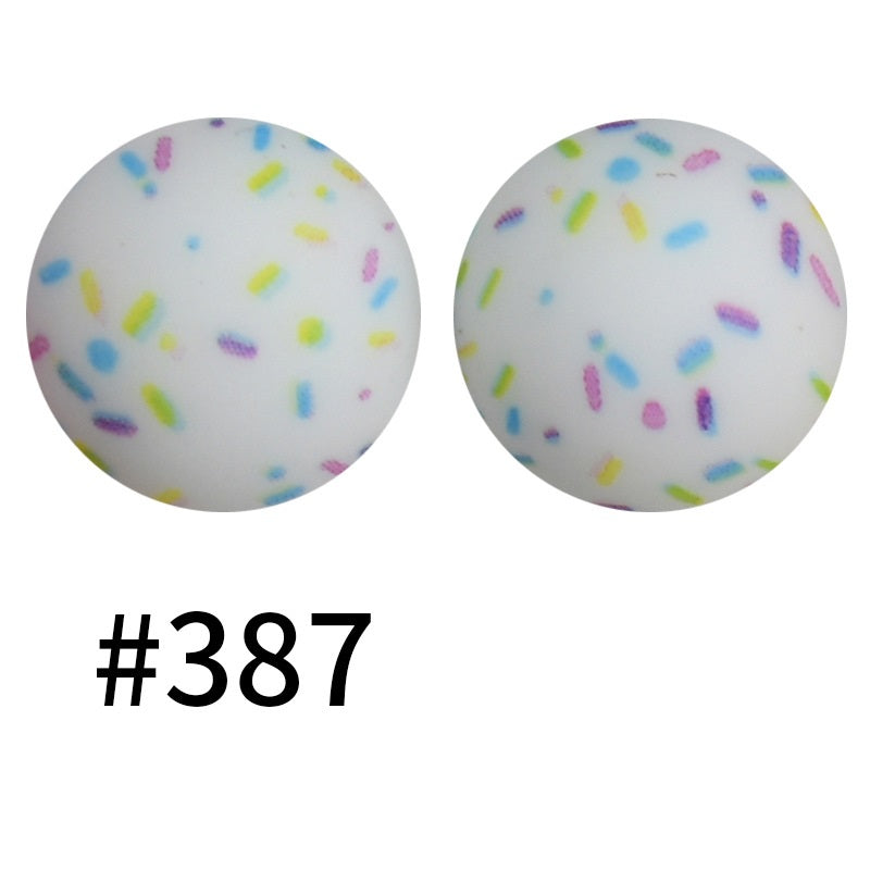 15mm Printed Silicone Beads Color 50pcs #351-#553