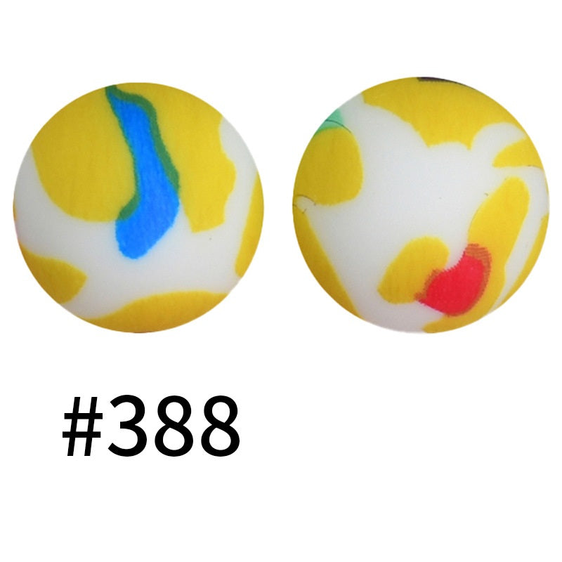 15mm Printed Silicone Beads Color 50pcs #351-#553