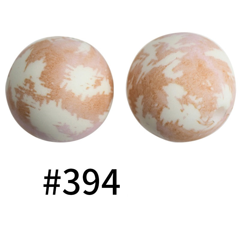 15mm Printed Silicone Beads Color 50pcs #351-#553