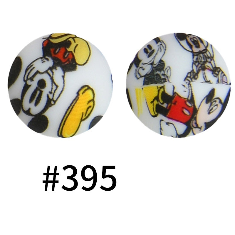 15mm Printed Silicone Beads Color 50pcs #351-#553