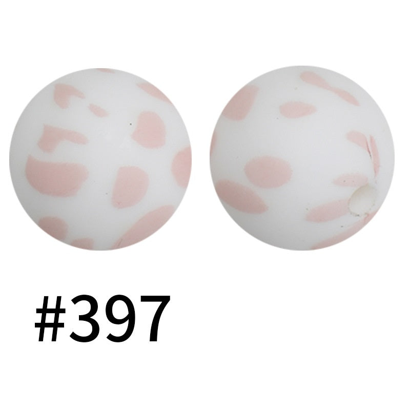 15mm Printed Silicone Beads Color 50pcs #351-#553