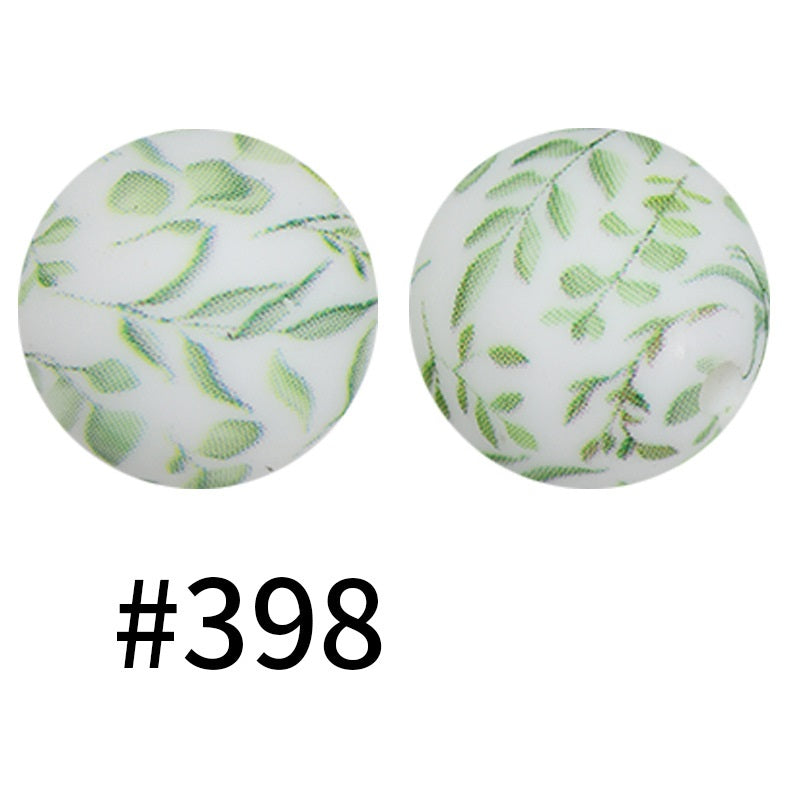 15mm Printed Silicone Beads Color 50pcs #351-#553
