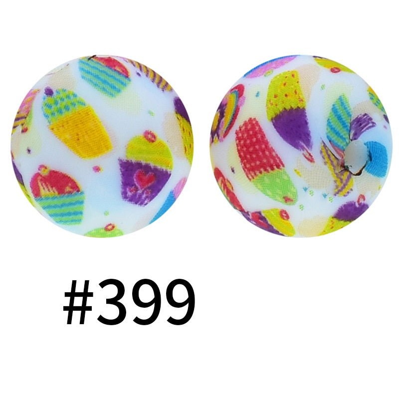 15mm Printed Silicone Beads Color 50pcs #351-#553