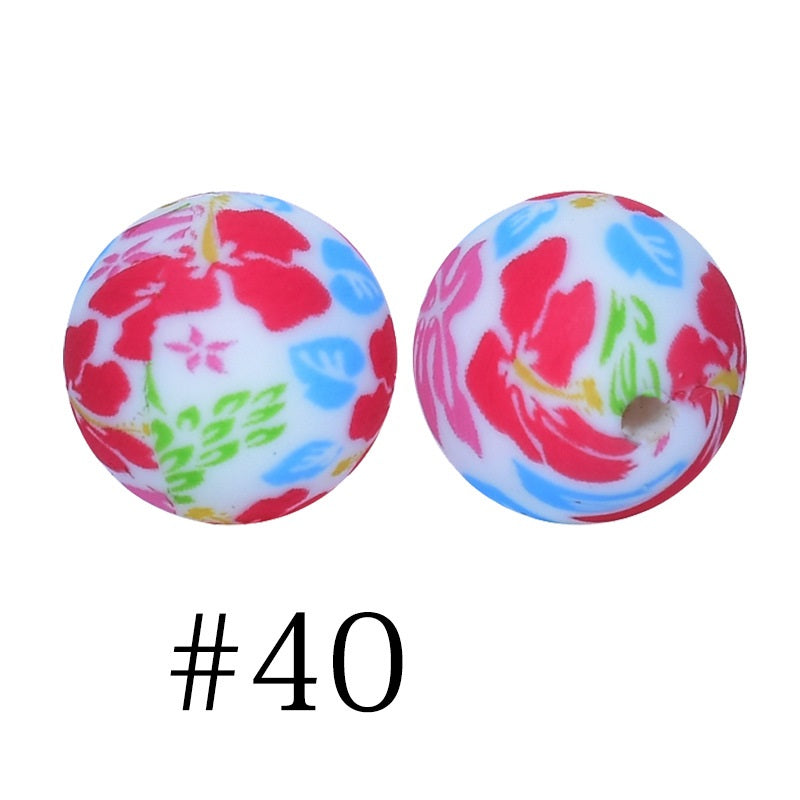 Round Printed Silicone Beads 40