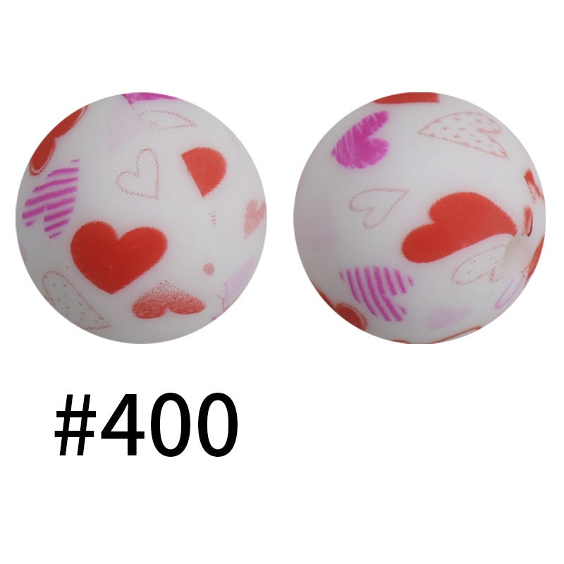15mm Printed Silicone Beads Color 50pcs #351-#553