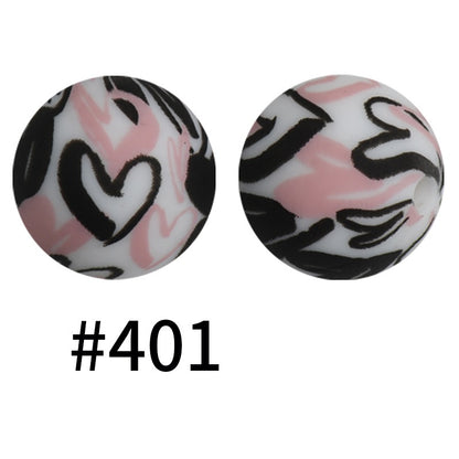19mm Silicone Beads Printed Animal Pattern 50pcs