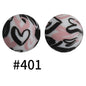 15mm Printed Silicone Beads Color 50pcs #351-#553