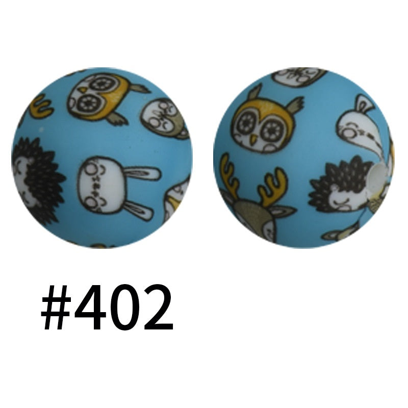 15mm Printed Silicone Beads Color 50pcs #351-#553