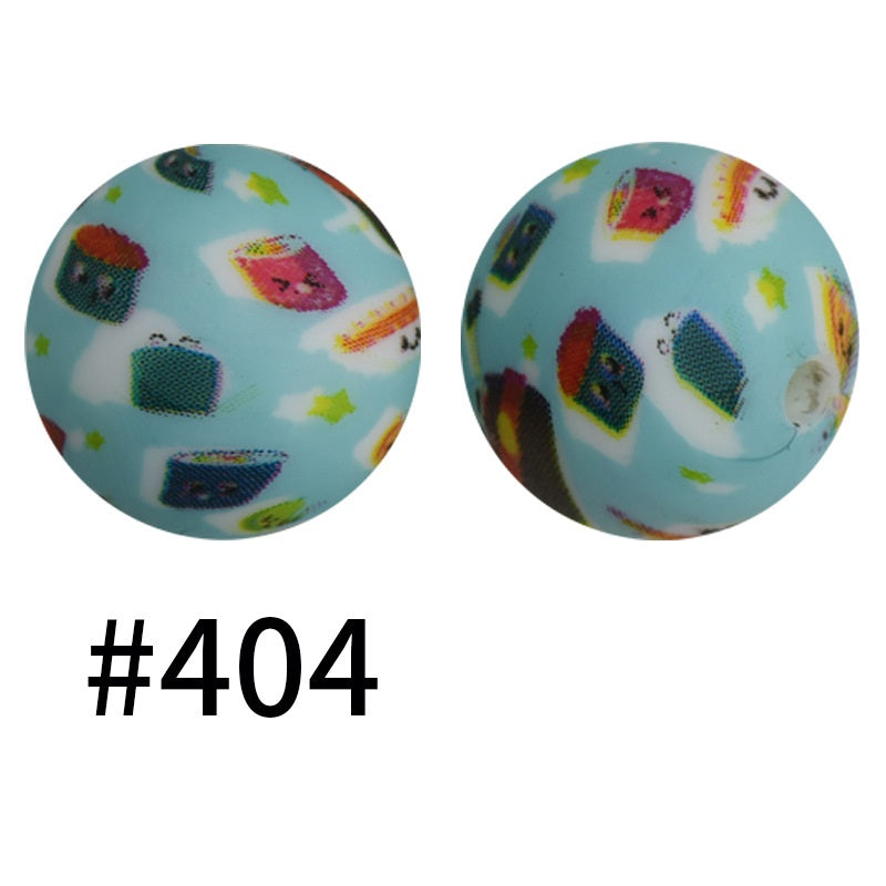15mm Printed Silicone Beads Color 50pcs #351-#553