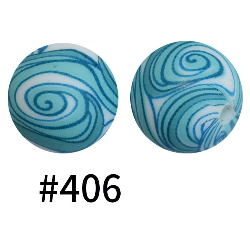 15mm Printed Silicone Beads Color 50pcs #351-#553