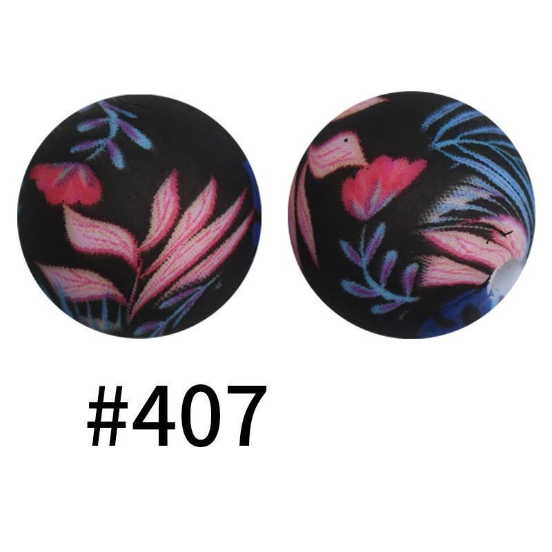 15mm Printed Silicone Beads Color 50pcs #351-#553
