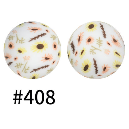 19mm Silicone Beads Printed Animal Pattern 50pcs