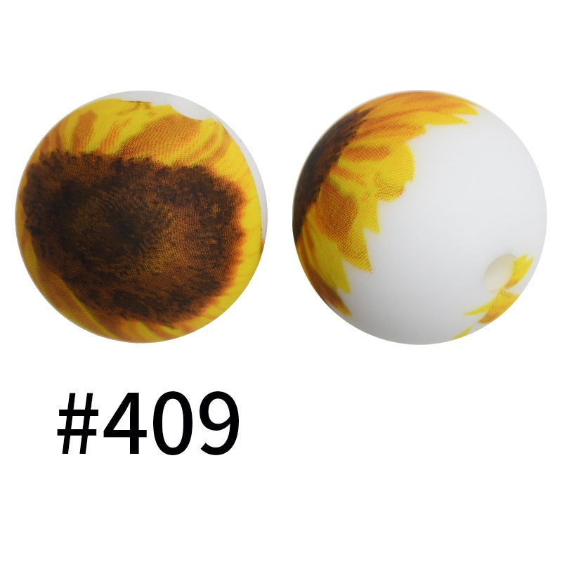 15mm Printed Silicone Beads Color 50pcs #351-#553