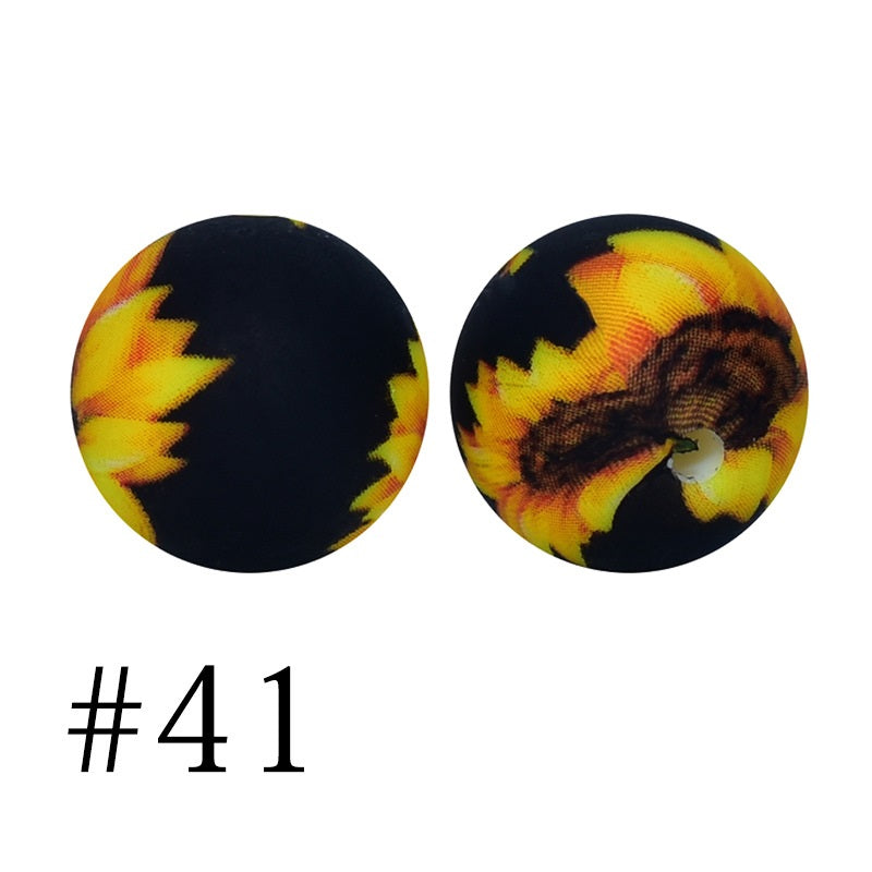 Round Printed Silicone Beads 41