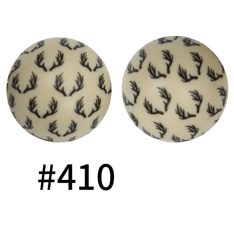 15mm Printed Silicone Beads Color 50pcs #351-#553
