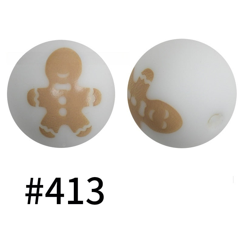 15mm Printed Silicone Beads Color 50pcs #351-#553