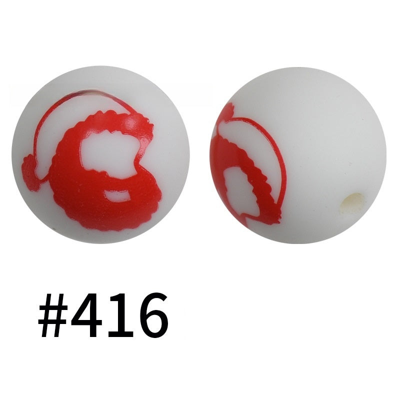 15mm Printed Silicone Beads Color 50pcs #351-#553