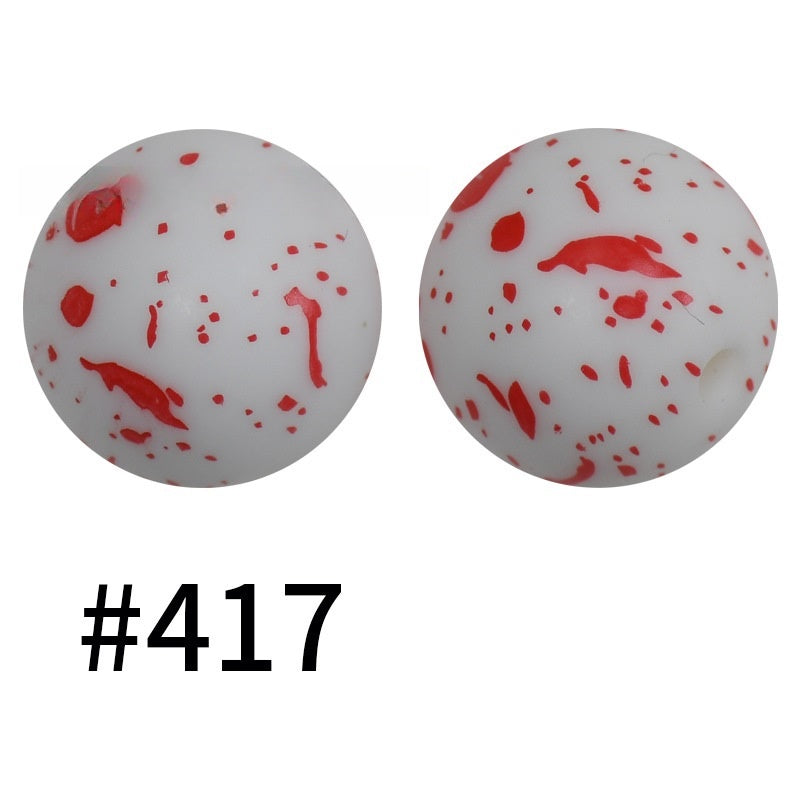15mm Printed Silicone Beads Color 50pcs #351-#553