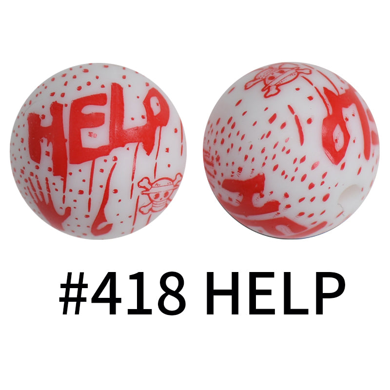 15mm Printed Silicone Beads Color 50pcs #351-#553