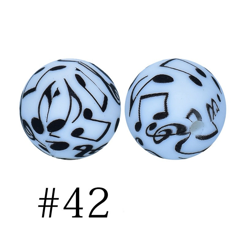 Round Printed Silicone Beads 42