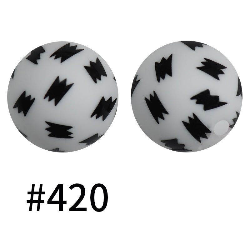 15mm Printed Silicone Beads Color 50pcs #351-#553