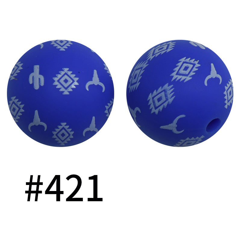 15mm Printed Silicone Beads Color 50pcs #351-#553