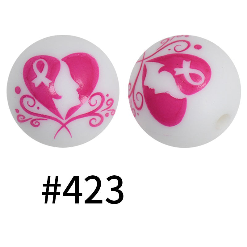 15mm Printed Silicone Beads Color 50pcs #351-#553