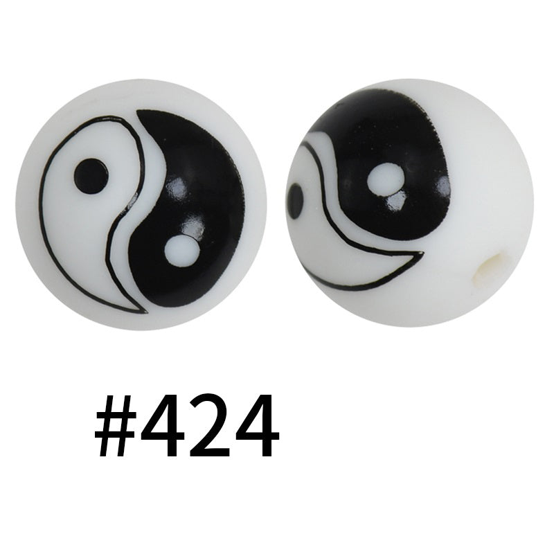 15mm Printed Silicone Beads Color 50pcs #351-#553