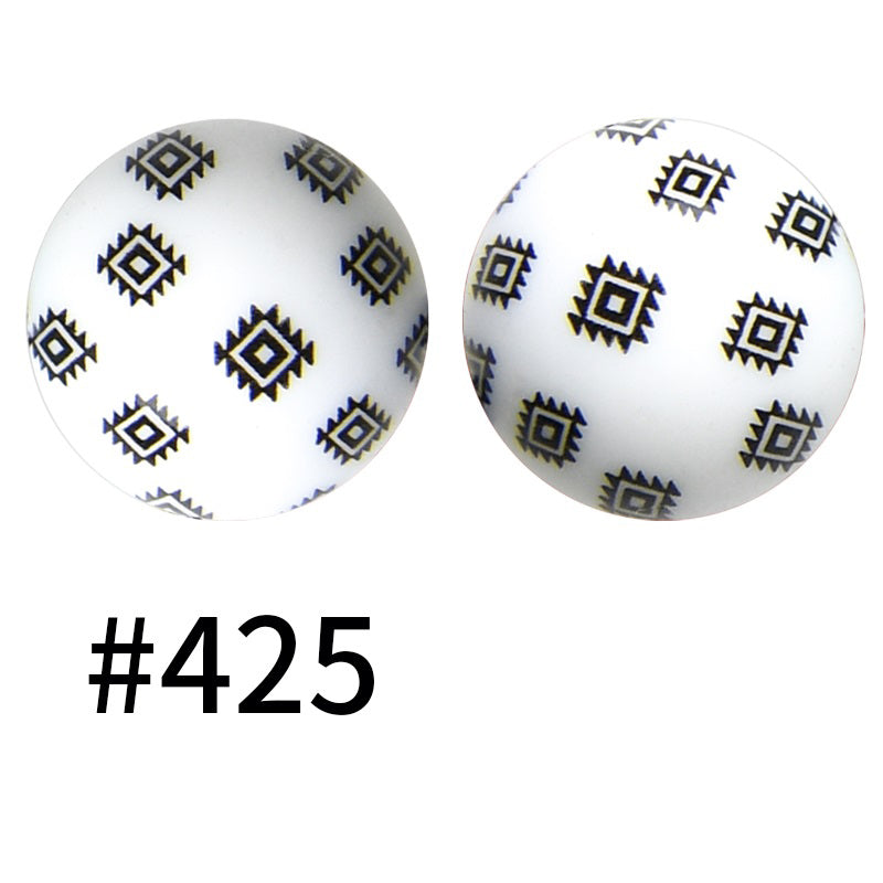 15mm Printed Silicone Beads Color 50pcs #351-#553