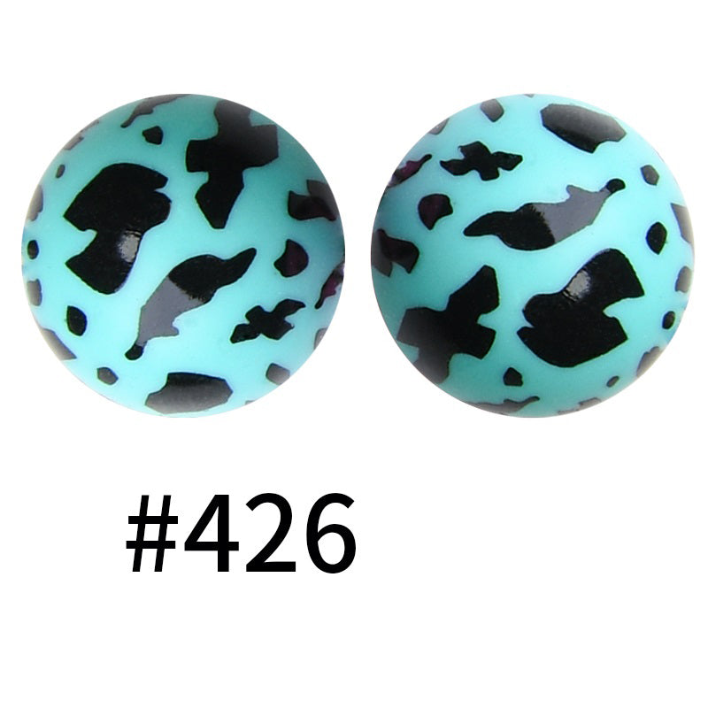 15mm Printed Silicone Beads Color 50pcs #351-#553