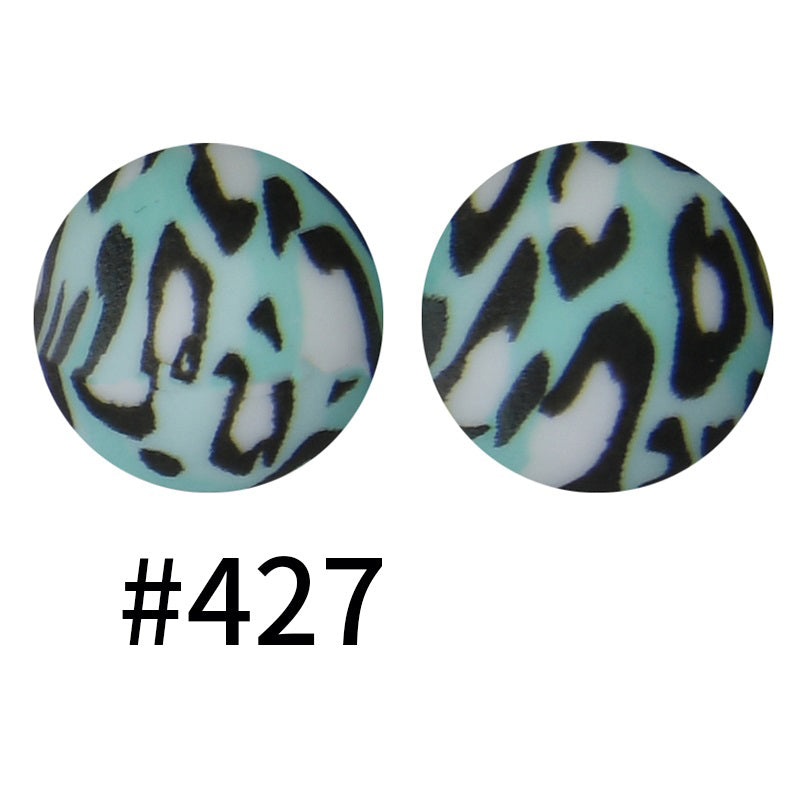 15mm Printed Silicone Beads Color 50pcs #351-#553