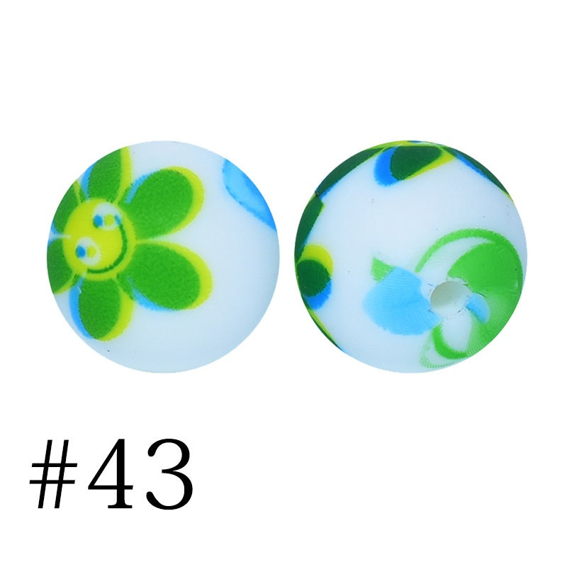 Round Printed Silicone Beads 43