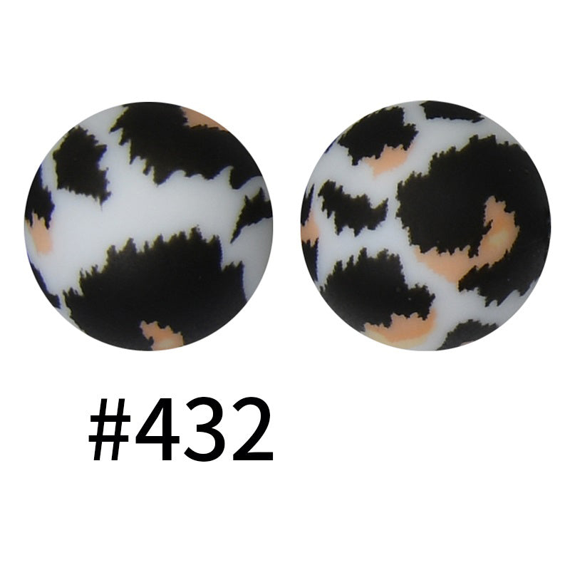 15mm Printed Silicone Beads Color 50pcs #351-#553