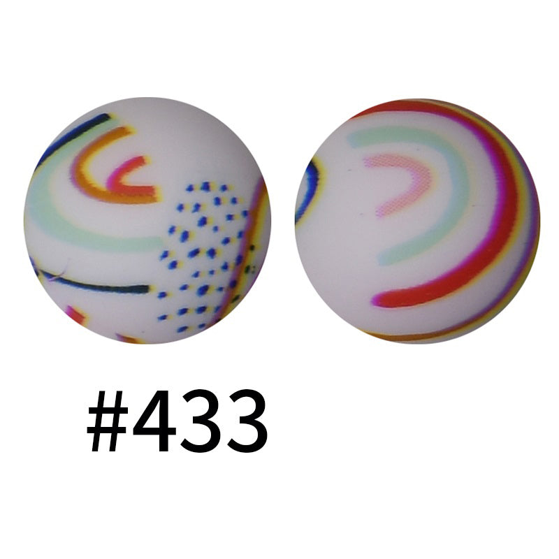 15mm Printed Silicone Beads Color 50pcs #351-#553