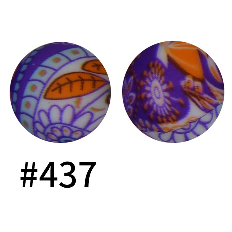 15mm Printed Silicone Beads Color 50pcs #351-#553