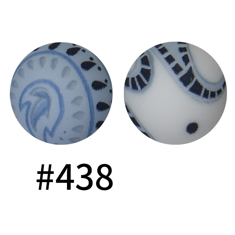 15mm Printed Silicone Beads Color 50pcs #351-#553