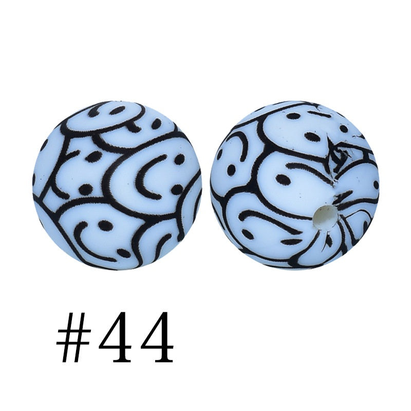 Round Printed Silicone Beads 44